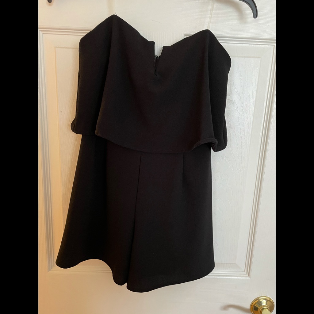 Mystic Black Crepe Jumpsuit Romper Strapless